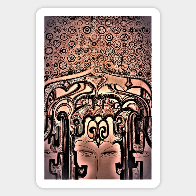 abstract art nouveau 3 faces Jacqueline Mcculloch Sticker by jacquline8689